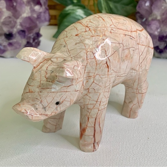 Large Pink Marble Carved Pig Figurine Farm Animal Polished Stone Swine 5" 539g - Picture 5 of 16